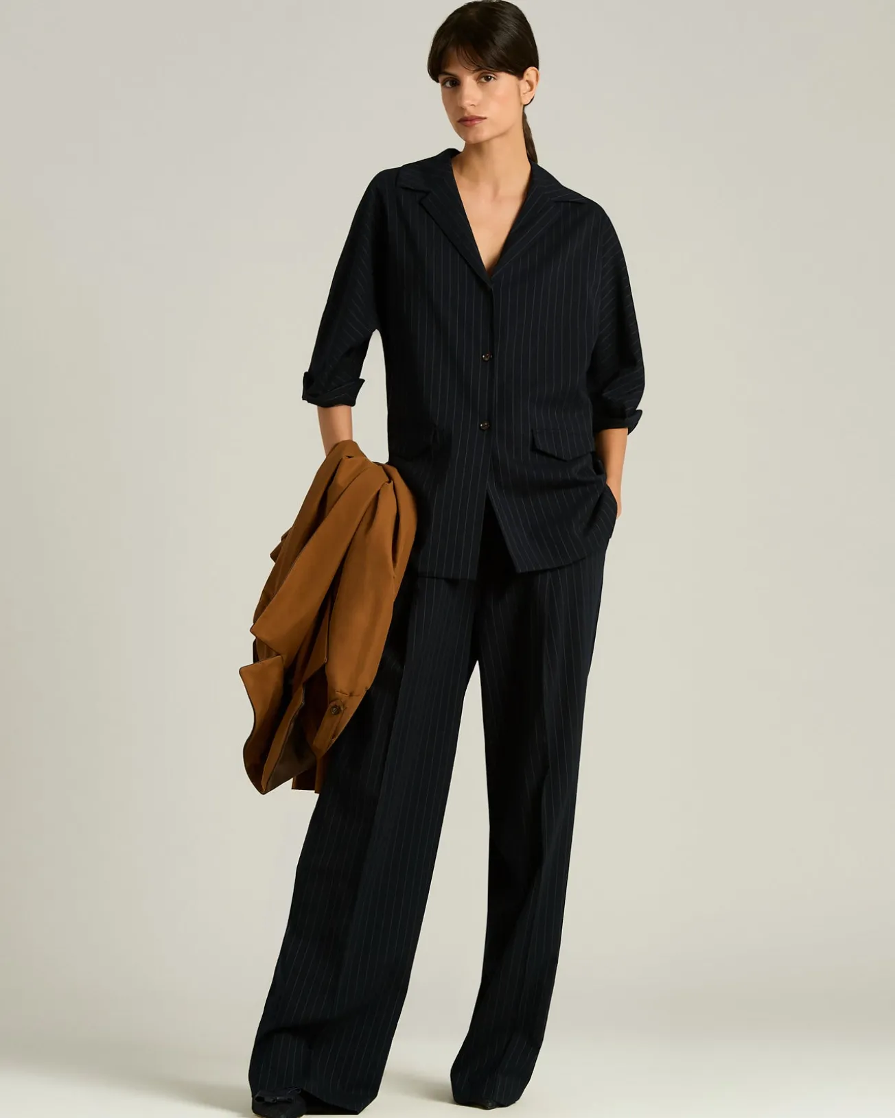 WOOL SHIRT WITH BLACK STRIPED PATTERN