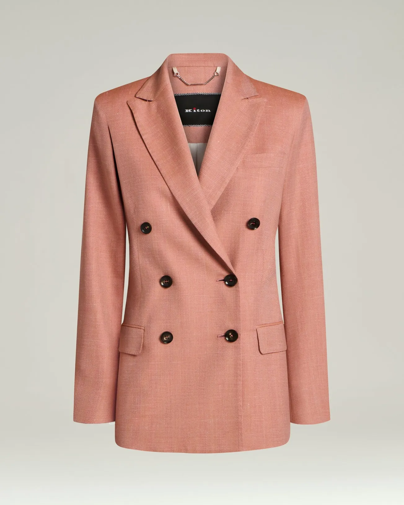WOOL, SILK AND LINEN BLEND TAILORED DOUBLE-BREASTED JACKET ROSE