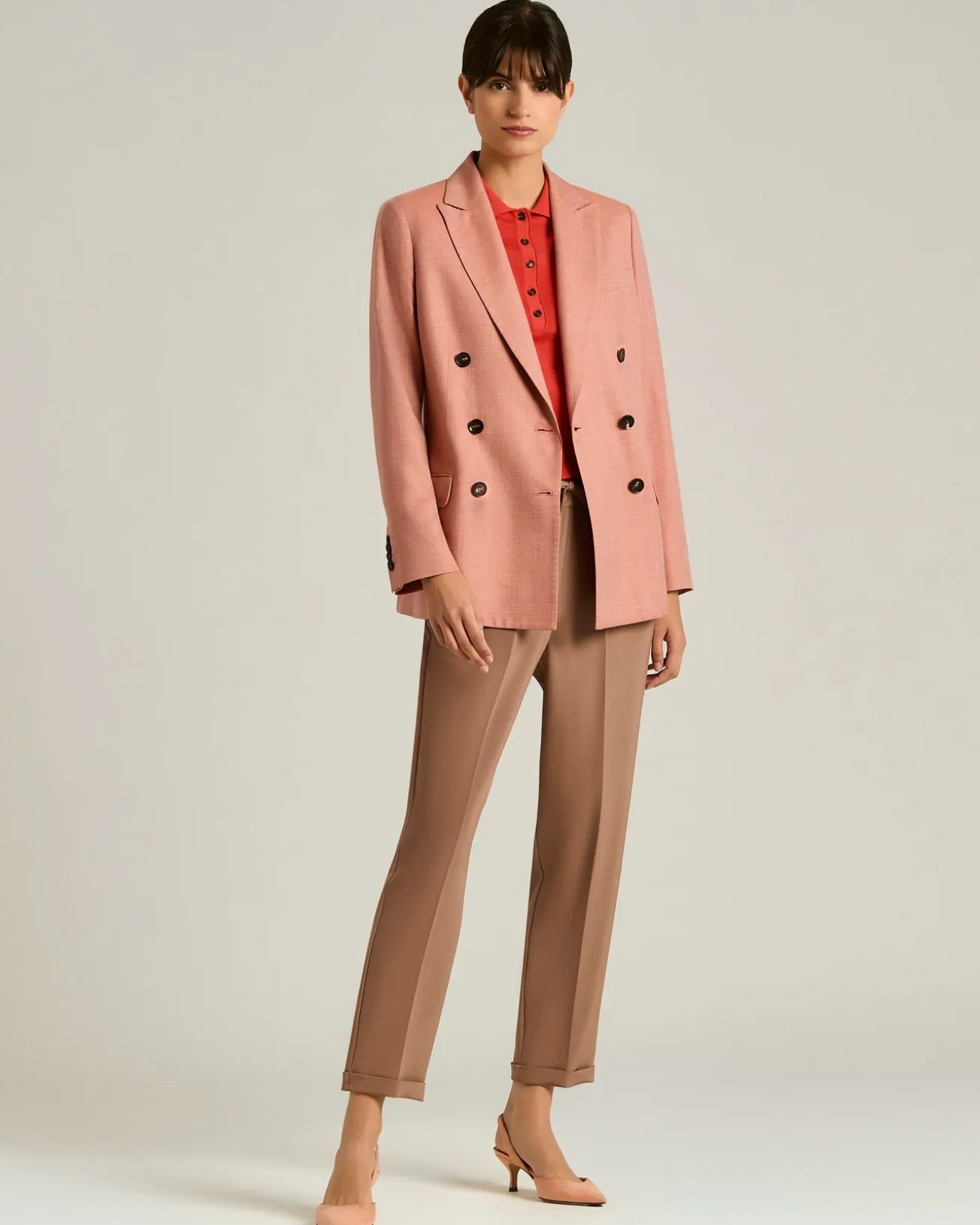 WOOL, SILK AND LINEN BLEND TAILORED DOUBLE-BREASTED JACKET ROSE